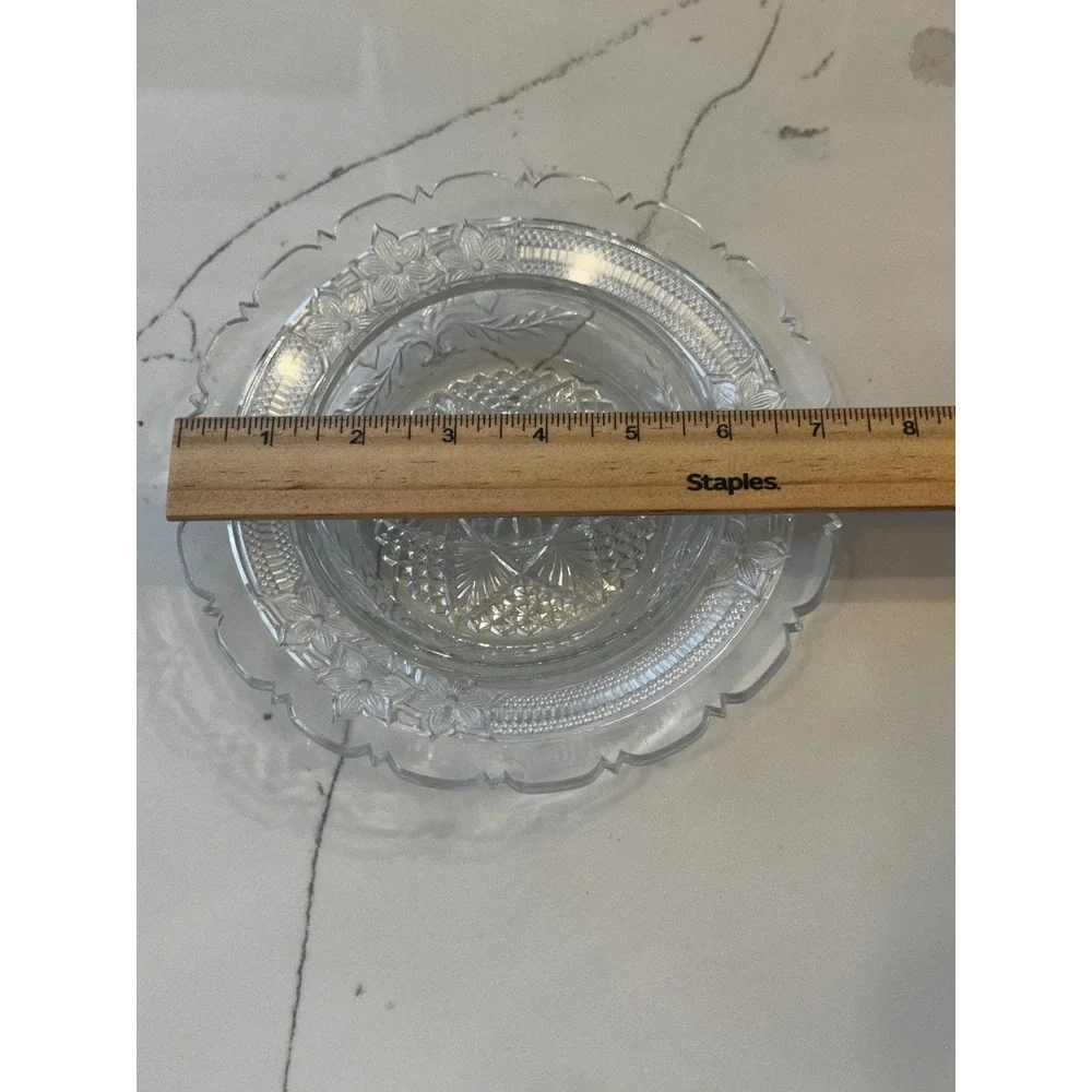 Vintage Clear Federal‎ Glass Round Butter Dish with Floral Scalloped Rim & Dome